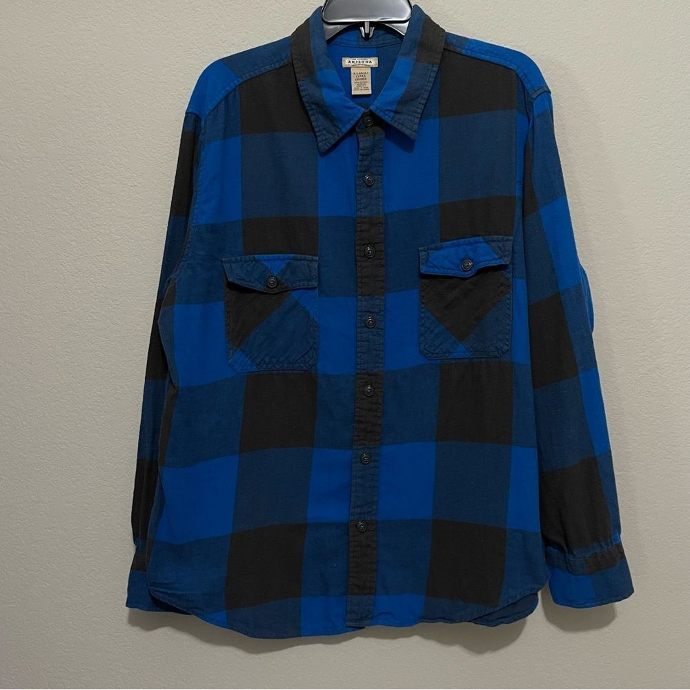 Arizona Men’s Flannel Shirt in Blue Buffalo Plaid Size XL 100% Cotton